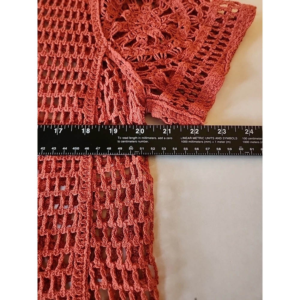 Ultra Pink Womens Crochet Top L Orange Open Knit Layering Boho Festival Cottage - Picture 7 of 9